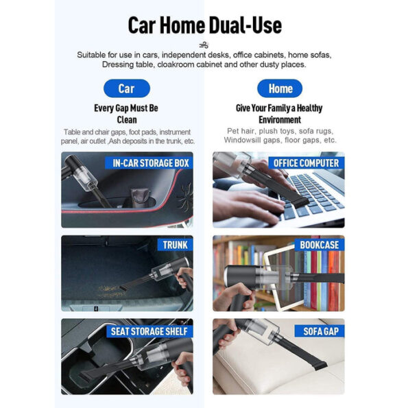 Vacuum Cleaner Dust Collection  2 in 1 Car Vacuum Cleaner 120W High-Power Handheld Wireless Vacuum Cleaner Home Car Dual-use Portable USB Rechargeable 5