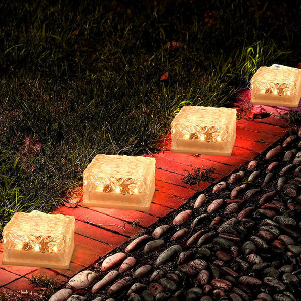 Solar Ice Cube Shaped Garden Light, Ice Cube Shaped Garden Warm Light Outdoor Solar Garden Decorative Lights for Walkway Pathway Backyard Christmas Decoration Parties 6