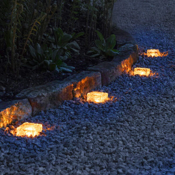 Solar Ice Cube Shaped Garden Light, Ice Cube Shaped Garden Warm Light Outdoor Solar Garden Decorative Lights for Walkway Pathway Backyard Christmas Decoration Parties 3