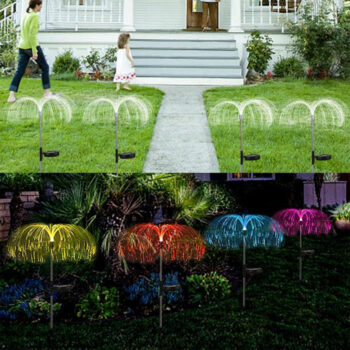 2pcs Garden Solar Outdoor Lights Decorative , 7 Colors Changing RGB Light Waterproof Flower Jellyfish Firework Decor for Garden Patio Landscape Pathway Yard Holiday Decor 1