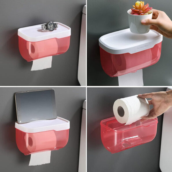 2-in-1 Bathroom Tissue Dispenser & Phone Holder (Self-Adhesive, Waterproof) 3