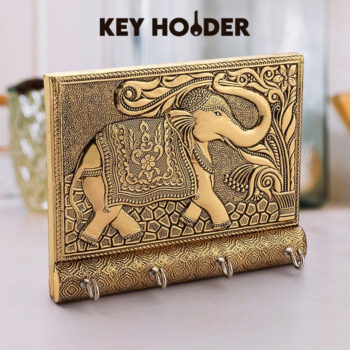 Wooden Key Holder for Home Decor Stylish Metal Gold Antique Elephant Design (1 Pc) 1
