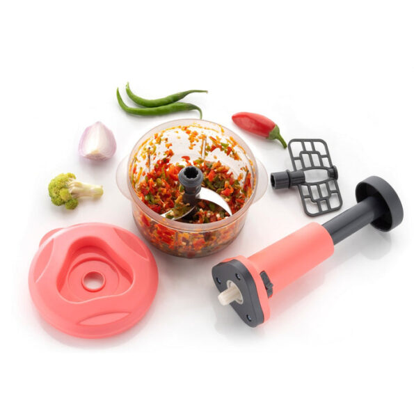 2in1 push chopper 800ml Stainless Steel Blade Quick & Powerful Manual Hand Held Food Chopper to Chop & Cut Fruits, Vegetables, Herbs, Onions for Salsa, Salad 5