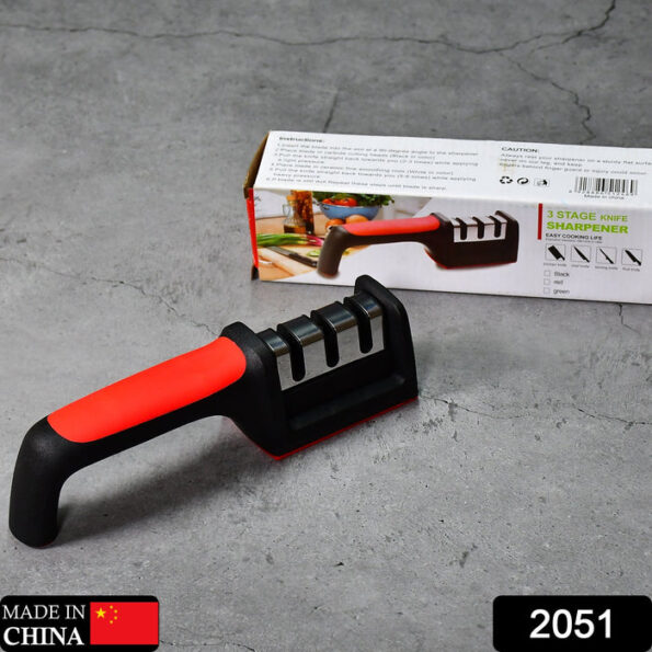 Manual Red Knife Sharpener 3 Stage Sharpening Tool for Ceramic Knife and Steel Knives. 2