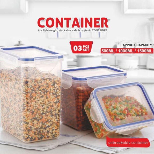 Rectangle Food Storage Containers: Airtight, Leak-Proof Lids (3-Pack, Clear ABS) 3
