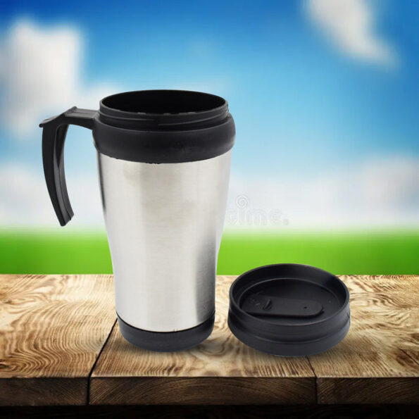 Stainless Steel Vacuum Glass Insulated Glass Coffee Cups (With Lid & Handle / 1 pc) 1