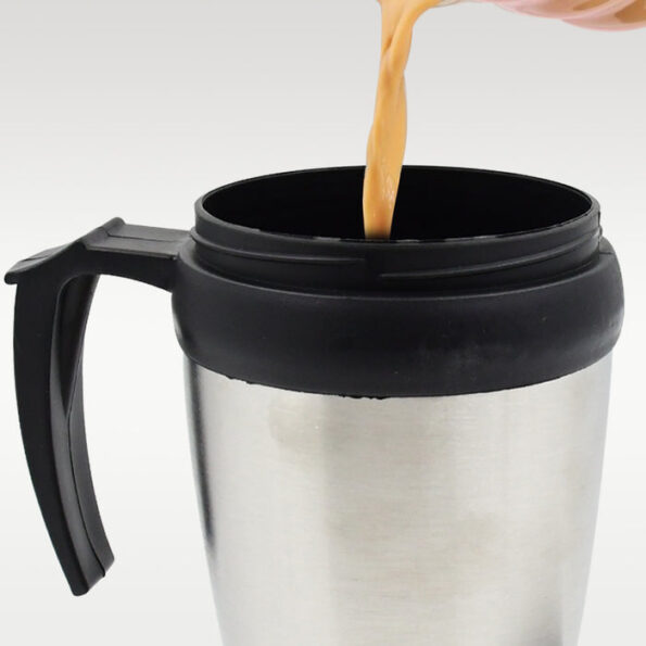 Stainless Steel Vacuum Glass Insulated Glass Coffee Cups (With Lid & Handle / 1 pc) 4
