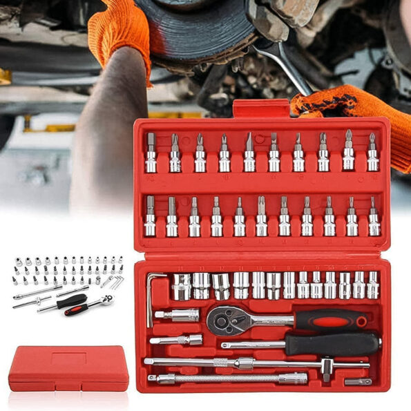 Socket 1 / 4 Inch Combination Repair Tool Kit (Red, 46 pcs)Default Title