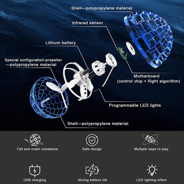 Flying Ball Toys, USB Rechargeable Built-in RGB Lights 360°Rotating Magic Controller, Flying Orb Ball Boomerang Mini Pro Spinner Blastoise Toys 6