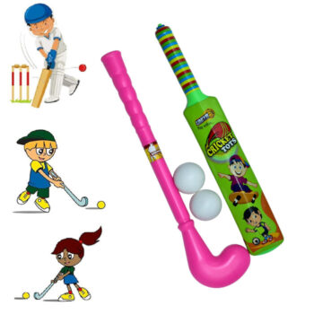Combo of Light Weight Plastic Bat, Ball & Hockey for Kids, Boys, Indoor, Outdoor Play 1