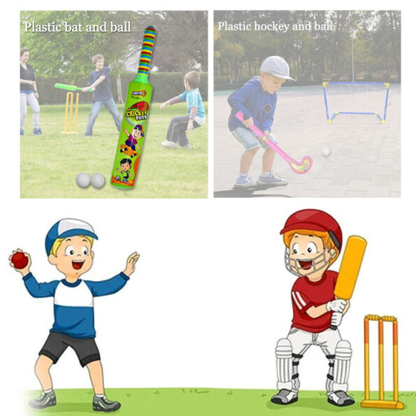 Combo of Light Weight Plastic Bat, Ball & Hockey for Kids, Boys, Indoor, Outdoor Play 7