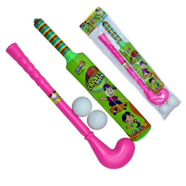 Combo of Light Weight Plastic Bat, Ball & Hockey for Kids, Boys, Indoor, Outdoor Play 4